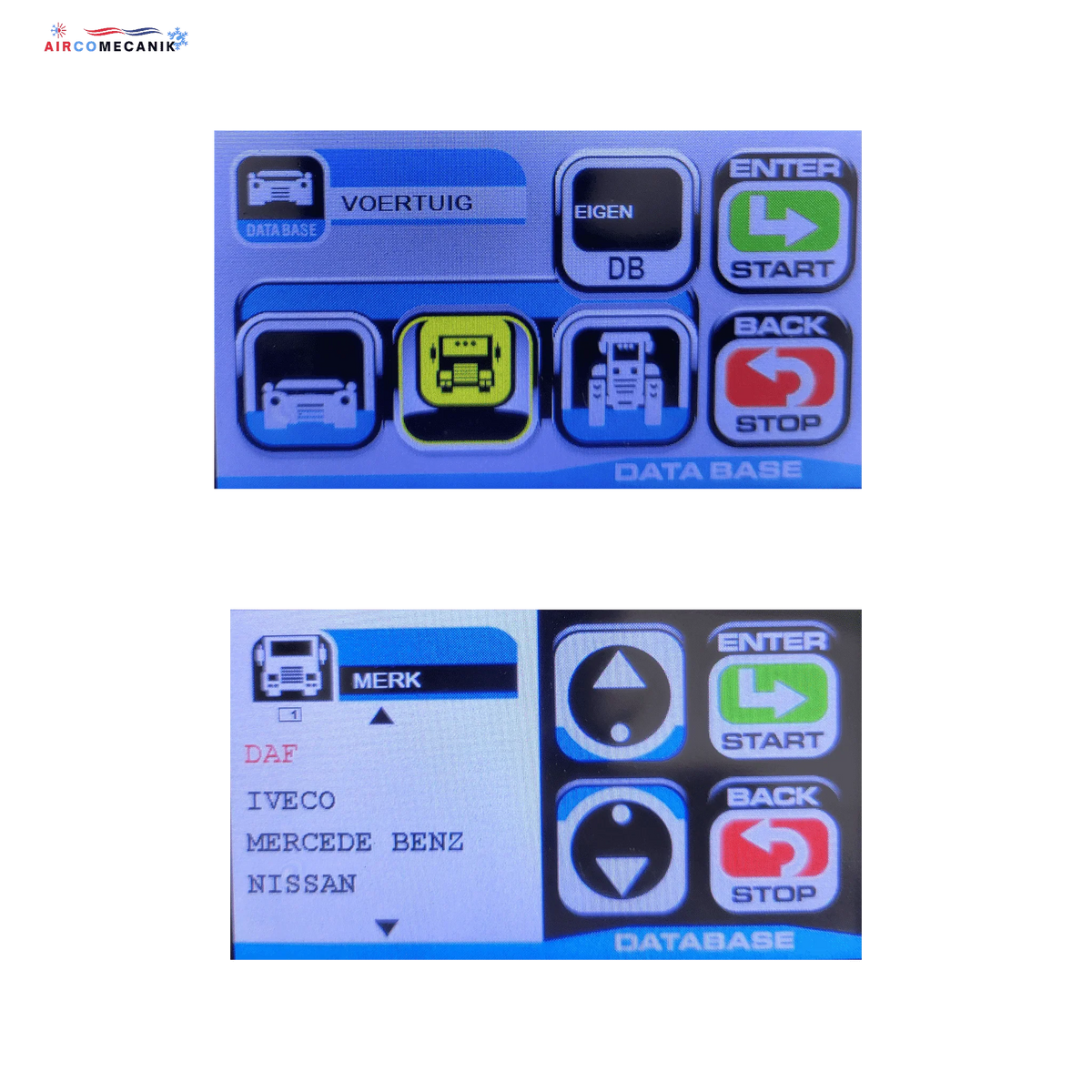 Aircomecanik display vrachtwagens topauto aircomachine R401 - R601 - R1501 - R duo