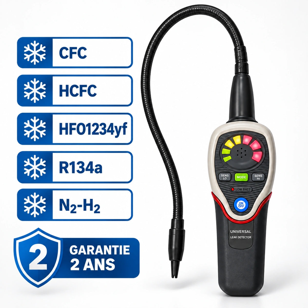 Détecteur AircoMecanik compatible R134a R1234yf N2-H2 garantie 2 ans